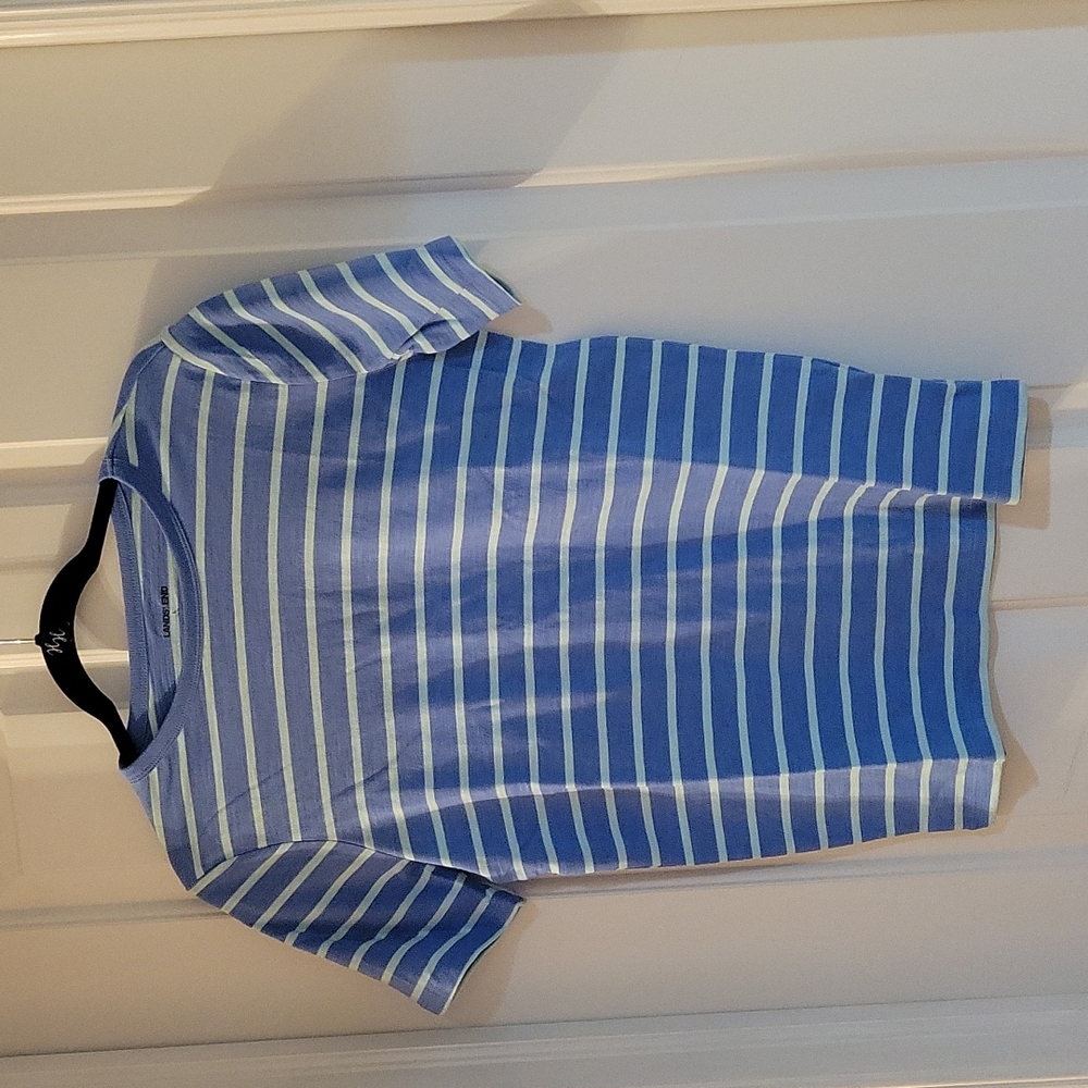 Lands end blue striped tee shirt large